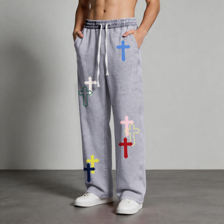 Christianartworkshop Mehrfarbige Streetwear-Jogginghose mit Kreuzmuster, lockerer Passform und gewaschenem Look - image 30