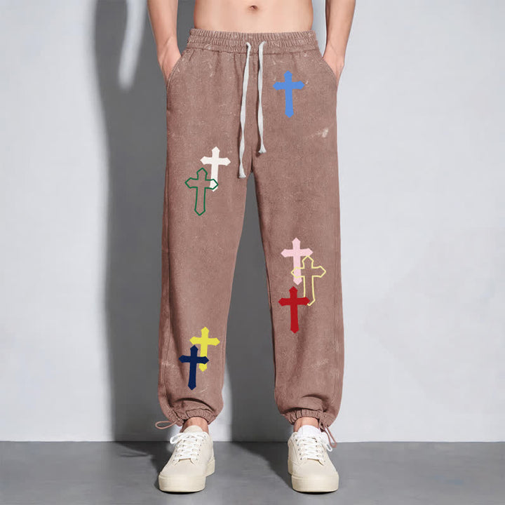 Christianartworkshop Mehrfarbige Streetwear-Jogginghose mit Kreuzmuster, lockerer Passform und gewaschenem Look - image 48