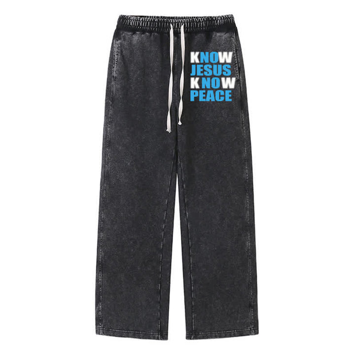 Christianartworkshop Kenne Jesus, kenne Frieden – Olivgrüne, gewaschene Jogginghose - Schwarz - 2XL - image 8