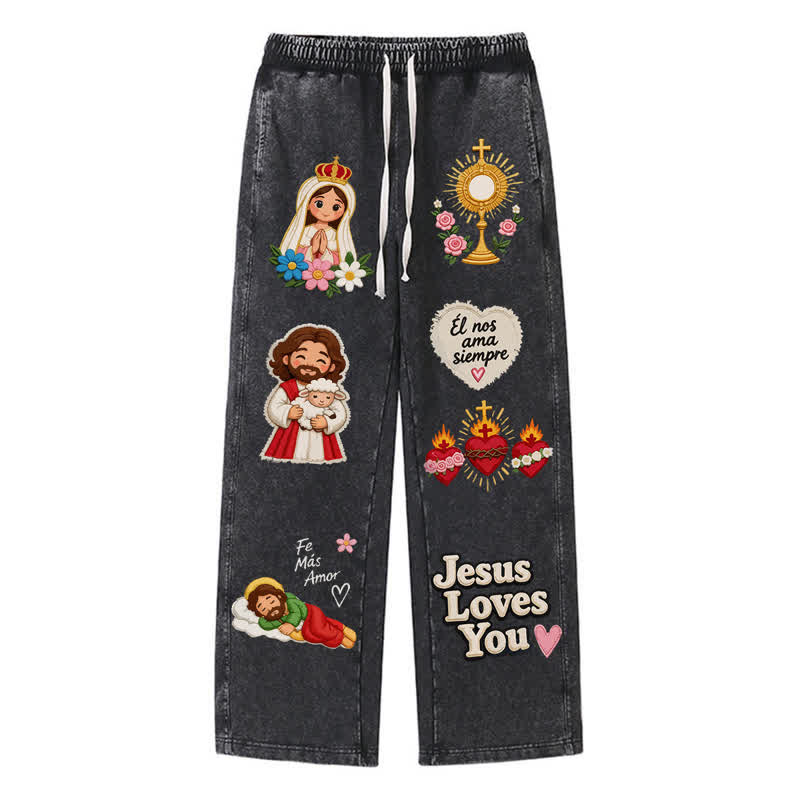 Christianartworkshop Jesus liebt dich – Pinke, gewaschene Jogginghose mit Glaubensmotiv - Schwarz - 2XL - image 8