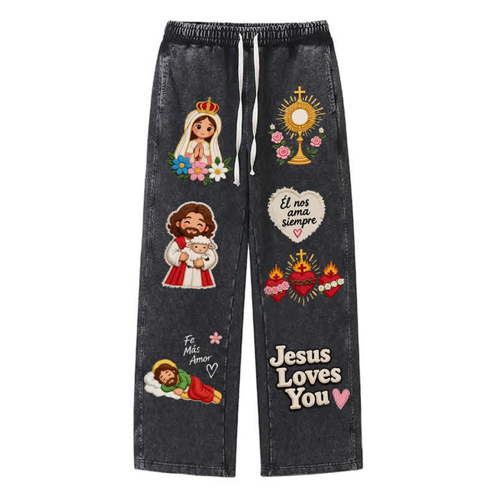 Christianartworkshop Jesus liebt dich – Pinke, gewaschene Jogginghose mit Glaubensmotiv - Schwarz - 2XL - image 8