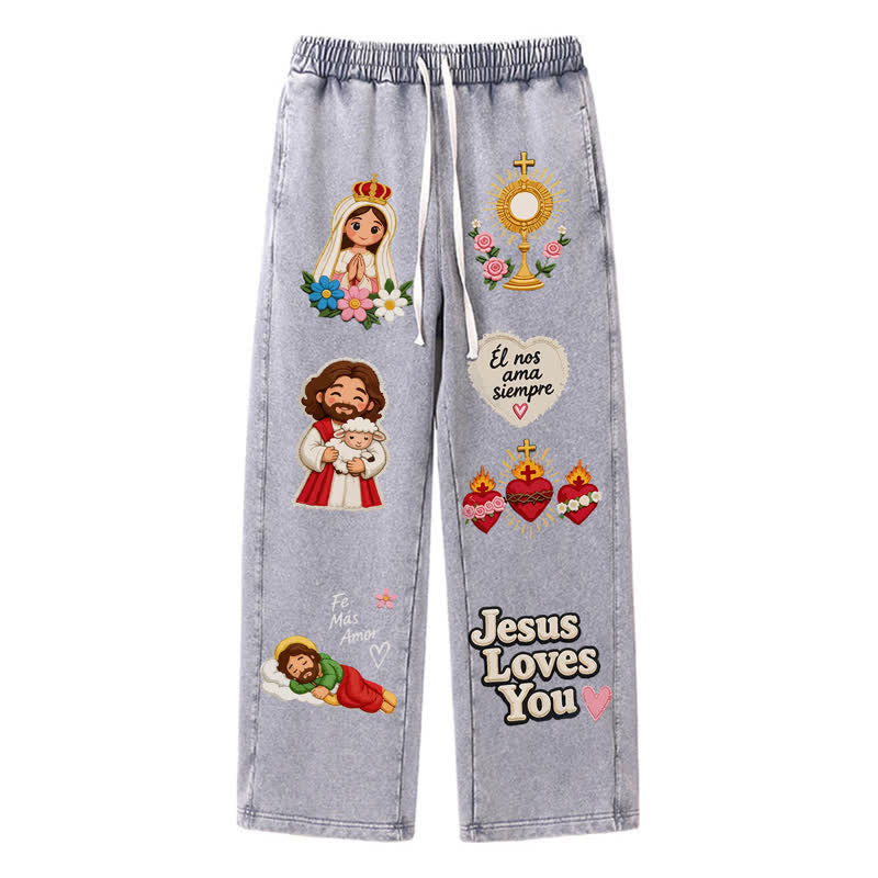 Christianartworkshop Jesus liebt dich – Pinke, gewaschene Jogginghose mit Glaubensmotiv - Grau - 2XL - image 26