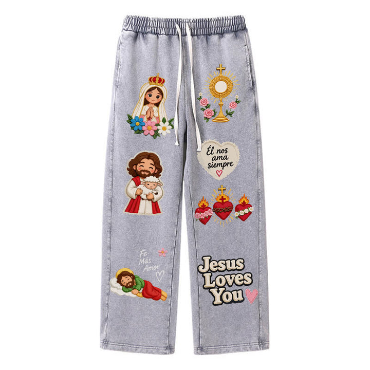 Christianartworkshop Jesus liebt dich – Pinke, gewaschene Jogginghose mit Glaubensmotiv - Grau - 2XL - image 26