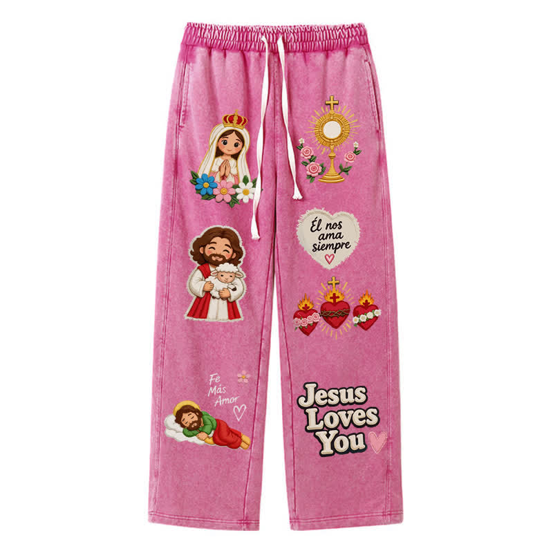 Christianartworkshop Jesus liebt dich – Pinke, gewaschene Jogginghose mit Glaubensmotiv - Rose - 2XL - image 34