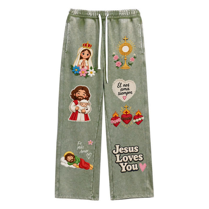 Christianartworkshop Jesus liebt dich – Pinke, gewaschene Jogginghose mit Glaubensmotiv - Armeegrün - 2XL - image 18