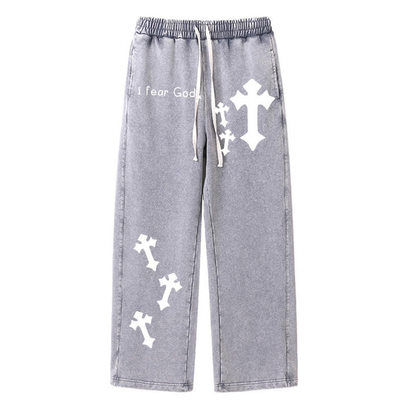 Christianartworkshop Ich fürchte Gott Kreuzdruck Rosa gewaschene Jogginghose - Grau - 2XL - image 26