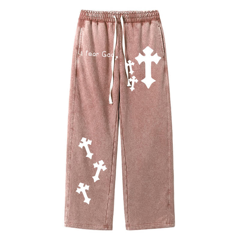 Christianartworkshop Ich fürchte Gott Kreuzdruck Rosa gewaschene Jogginghose - Braun - 2XL - image 42