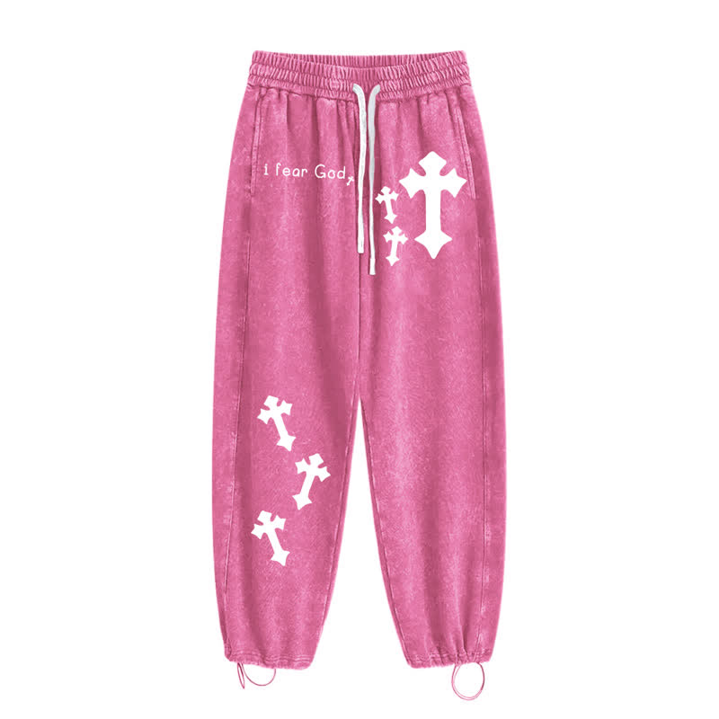 Christianartworkshop Ich fürchte Gott Kreuzdruck Rosa gewaschene Jogginghose - image 20