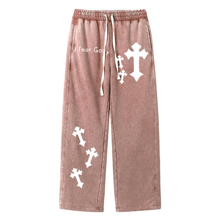 Christianartworkshop Ich fürchte Gott – Rosa Jogginghose mit Kreuzprint - Braun - 2XL - image 42