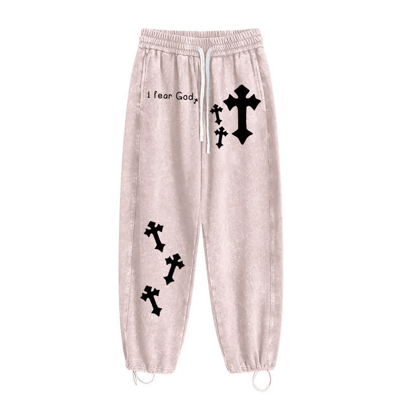 Christianartworkshop Ich fürchte Gott – Rosa Jogginghose mit Kreuzprint - image 2