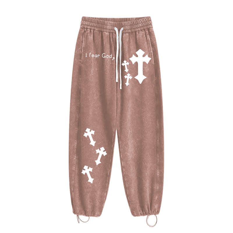 Christianartworkshop Ich fürchte Gott Kreuzdruck Rosa gewaschene Jogginghose - image 44