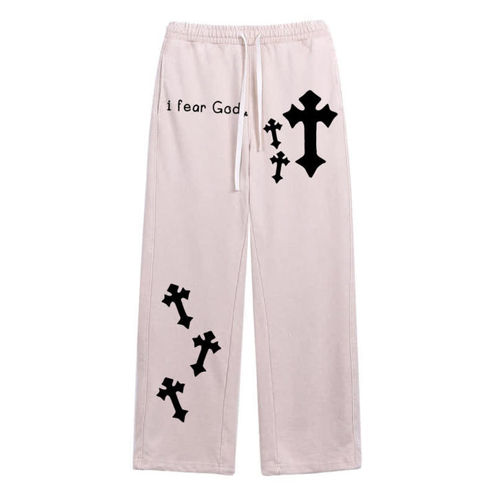 Christianartworkshop Ich fürchte Gott Kreuzdruck Rosa gewaschene Jogginghose - Aprikose - 2XL - image 0