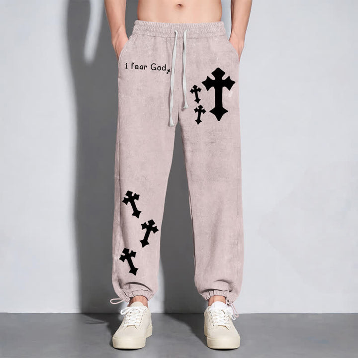 Christianartworkshop Ich fürchte Gott Kreuzdruck Rosa gewaschene Jogginghose - image 6