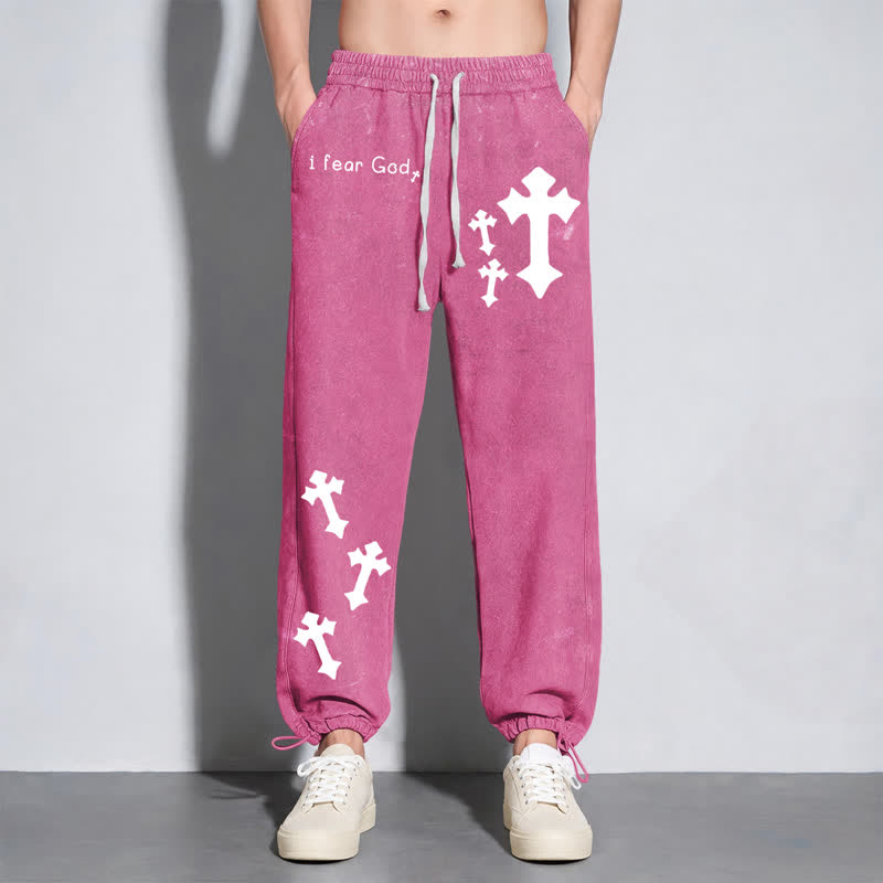Christianartworkshop Ich fürchte Gott Kreuzdruck Rosa gewaschene Jogginghose - image 24