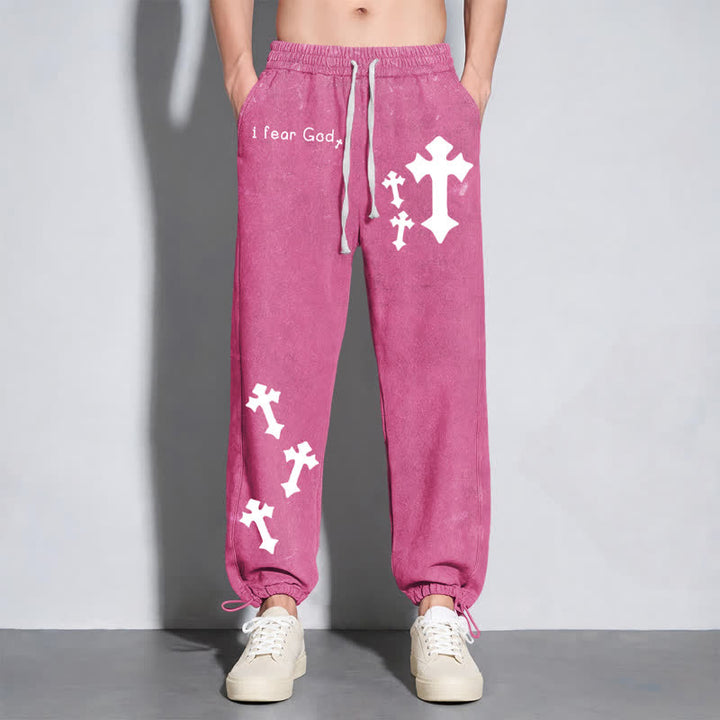 Christianartworkshop Ich fürchte Gott Kreuzdruck Rosa gewaschene Jogginghose - image 24