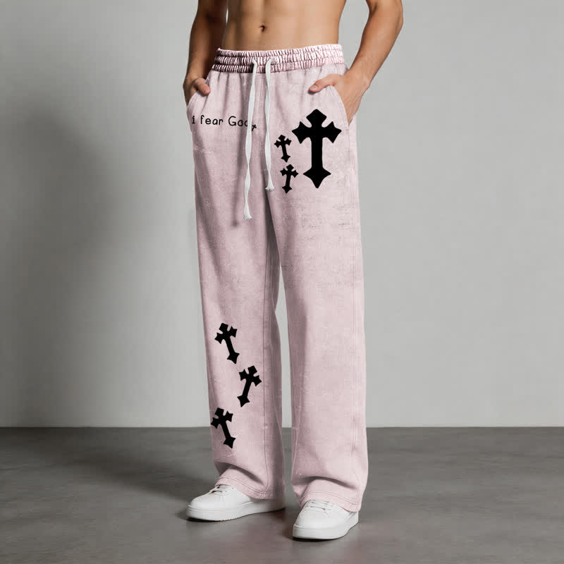 Christianartworkshop Ich fürchte Gott Kreuzdruck Rosa gewaschene Jogginghose - image 4