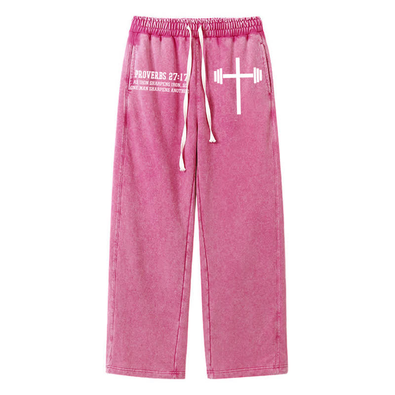 Christianartworkshop Sprüche 27,17 Hantelkreuz Vintage-Sweatpants - Rose - 2XL - image 0