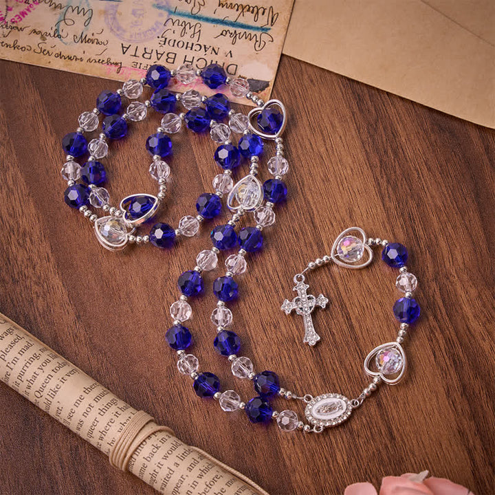 Christianartworkshop Herzförmiger Rosenkranz aus Glas mit tiefblauen, facettierten Perlen: Zeichen des beständigen göttlichen Schutzes - image 2