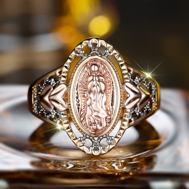 Christianartworkshop Emaillierter Andachtsring Unserer Lieben Frau von Guadalupe mit floralen Akzenten: Ein Symbol marianischer Gnade und göttlichen Schutzes - image 7