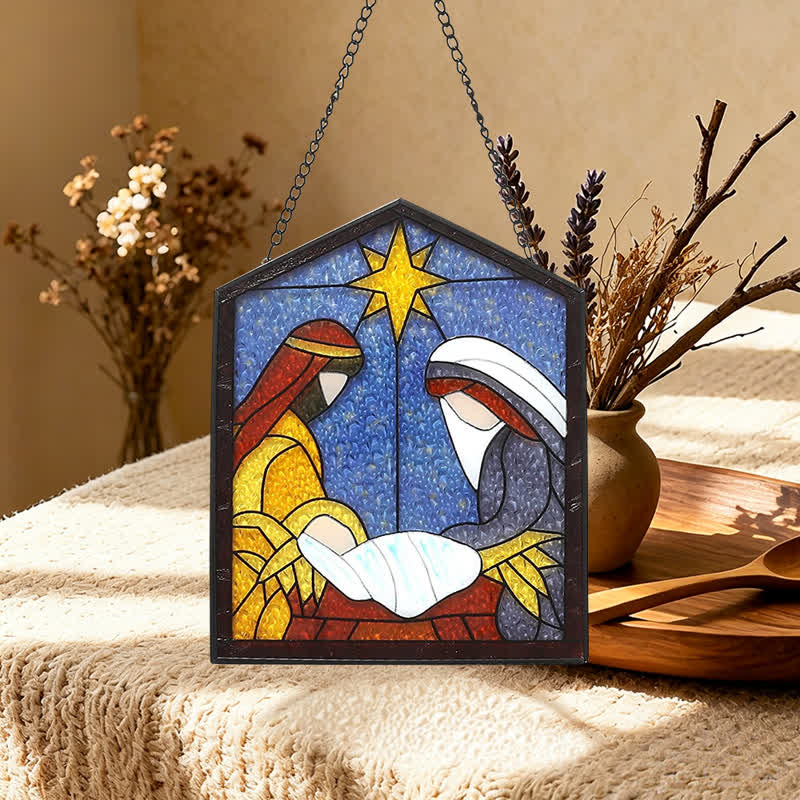 Christianartworkshop Sternengeführter Krippen-Sonnenfänger aus Buntglas: Zeichen der friedvollen göttlichen Ankunft - image 5