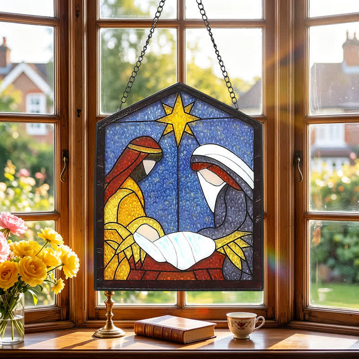 Christianartworkshop Sternengeführter Krippen-Sonnenfänger aus Buntglas: Zeichen der friedvollen göttlichen Ankunft - image 2