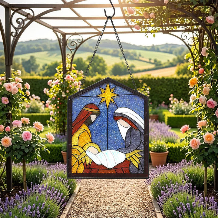 Christianartworkshop Sternengeführter Krippen-Sonnenfänger aus Buntglas: Zeichen der friedvollen göttlichen Ankunft - image 4