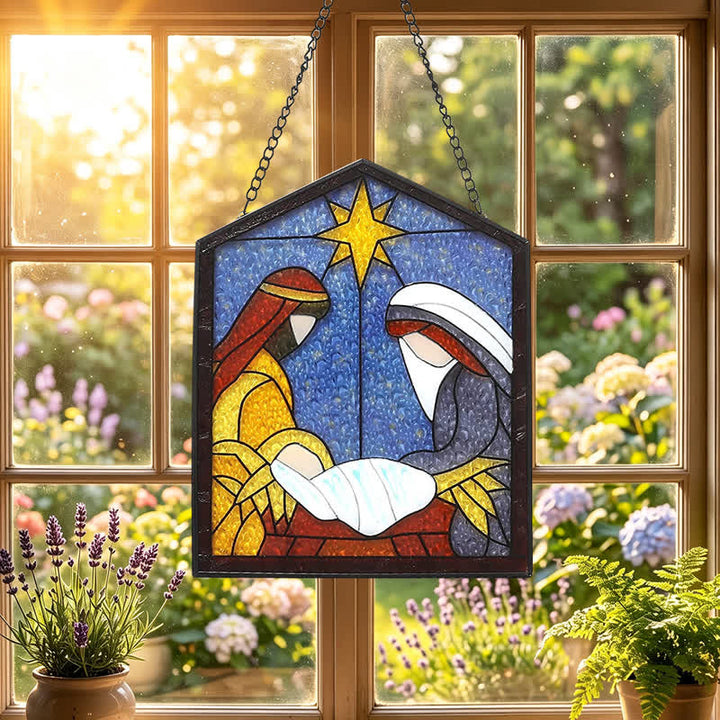 Christianartworkshop Sternengeführter Krippen-Sonnenfänger aus Buntglas: Zeichen der friedvollen göttlichen Ankunft - image 3