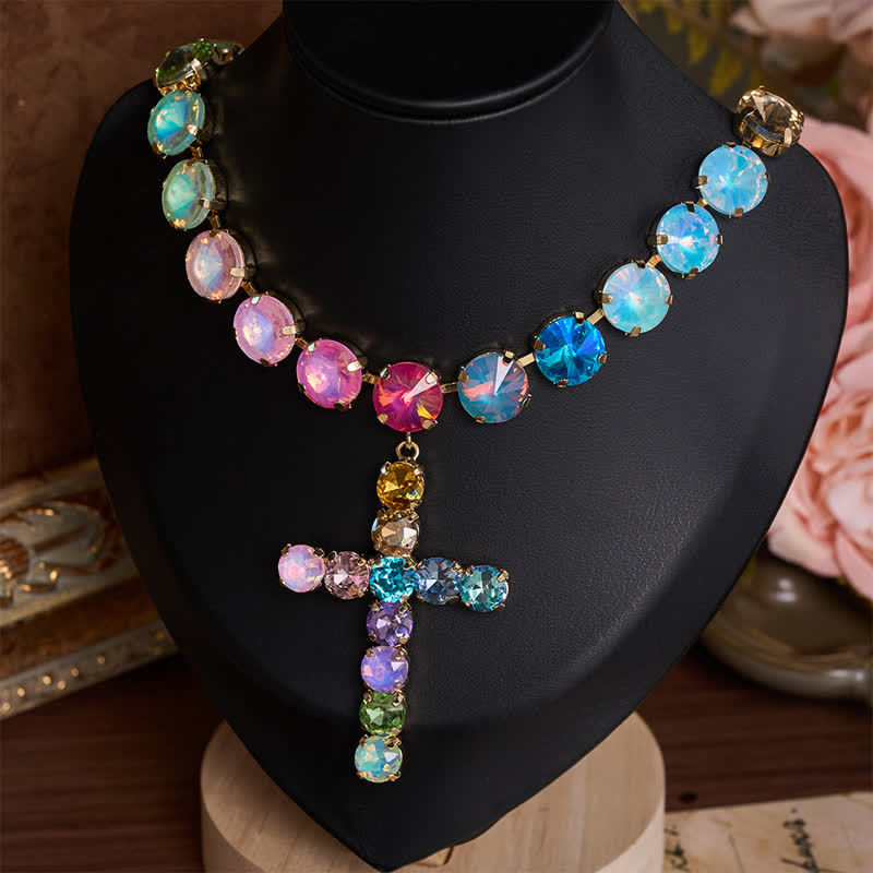 Christianartworkshop Auffällige, juwelenbesetzte Kupferkreuz-Halskette: Botin himmlischer Pracht - image 1