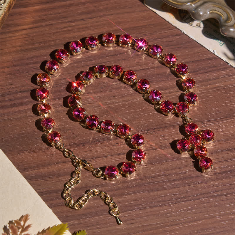 Christianartworkshop Statement-Halskette mit Rivoli-Kristallkreuz aus Kupfer: Symbol unerschütterlicher göttlicher Majestät - Rosa - image 11