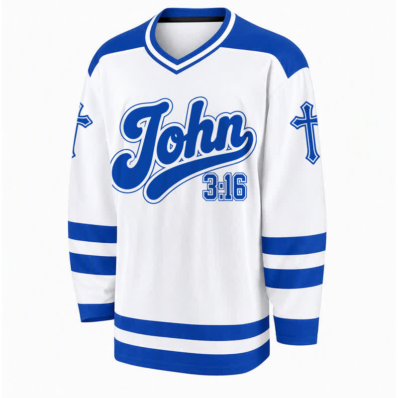 Christianartworkshop Johannes 3:16 Erlösung Königsblaues Langarm-Hockeytrikot - image 1