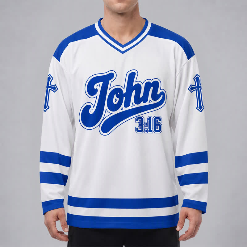 Christianartworkshop Johannes 3:16 Erlösung Königsblaues Langarm-Hockeytrikot - image 3