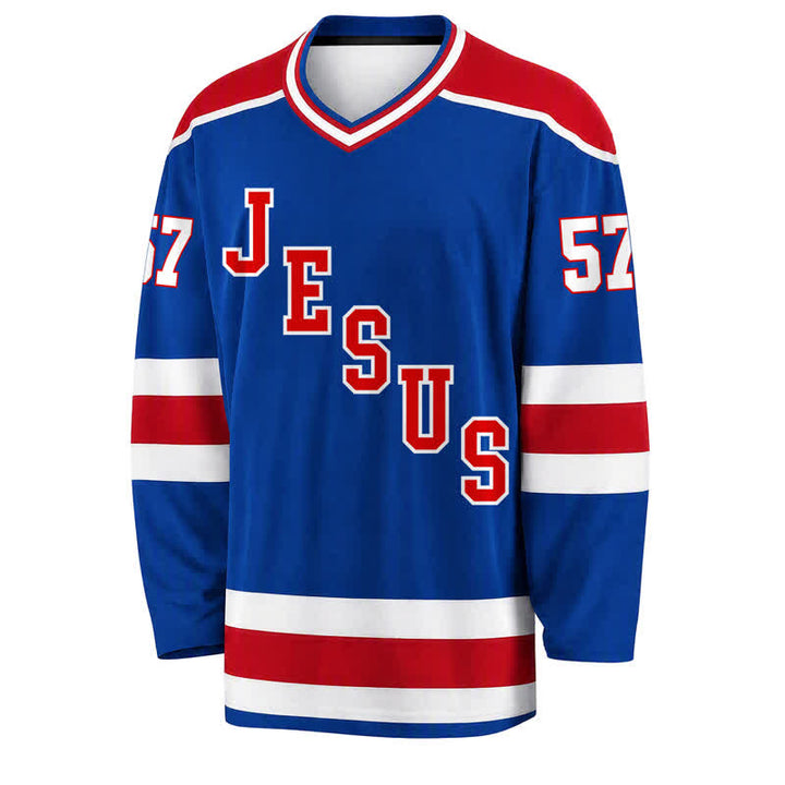 Christianartworkshop Jesus Faith 57 Blue Stripe Langarm-Hockeytrikot - image 1