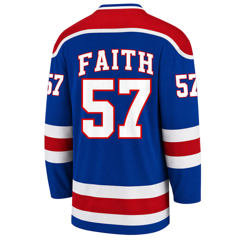 Christianartworkshop Jesus Faith 57 Blue Stripe Langarm-Hockeytrikot - image 2