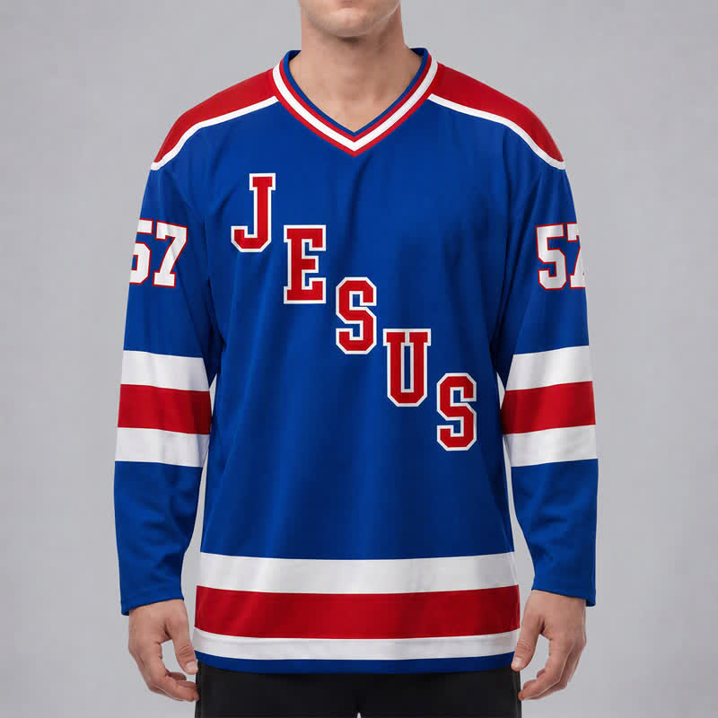 Christianartworkshop Jesus Faith 57 Blue Stripe Langarm-Hockeytrikot - image 3