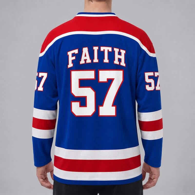 Christianartworkshop Jesus Faith 57 Blue Stripe Langarm-Hockeytrikot - image 4