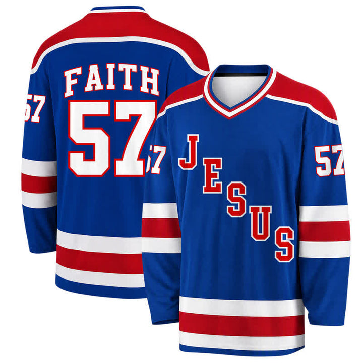 Christianartworkshop Jesus Faith 57 Blue Stripe Langarm-Hockeytrikot - 5XL - image 0