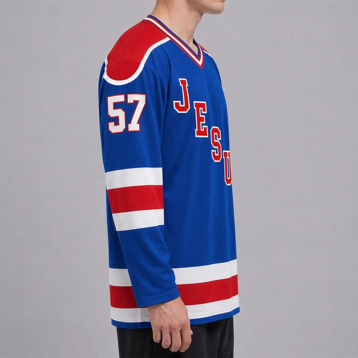Christianartworkshop Jesus Faith 57 Blue Stripe Langarm-Hockeytrikot - image 6