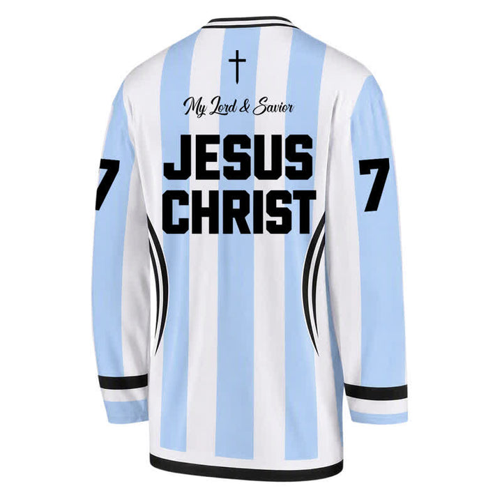 Christianartworkshop Jesus King Of Kings Gestreiftes Langarm-Hockeytrikot - image 2