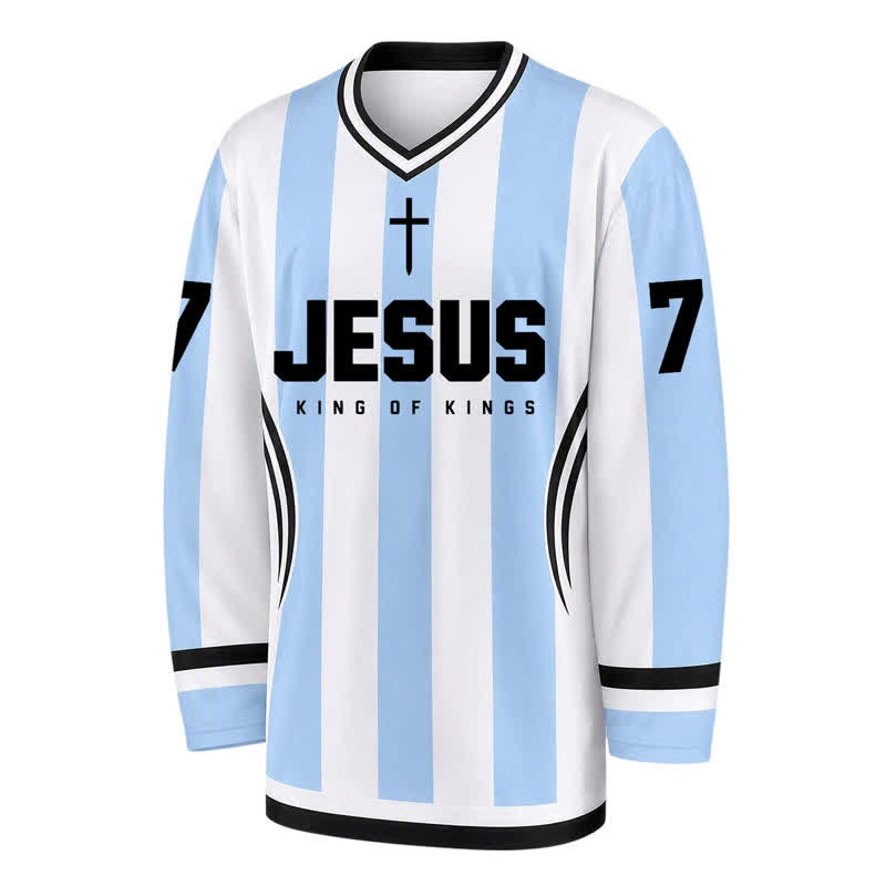 Christianartworkshop Jesus King Of Kings Gestreiftes Langarm-Hockeytrikot - image 1