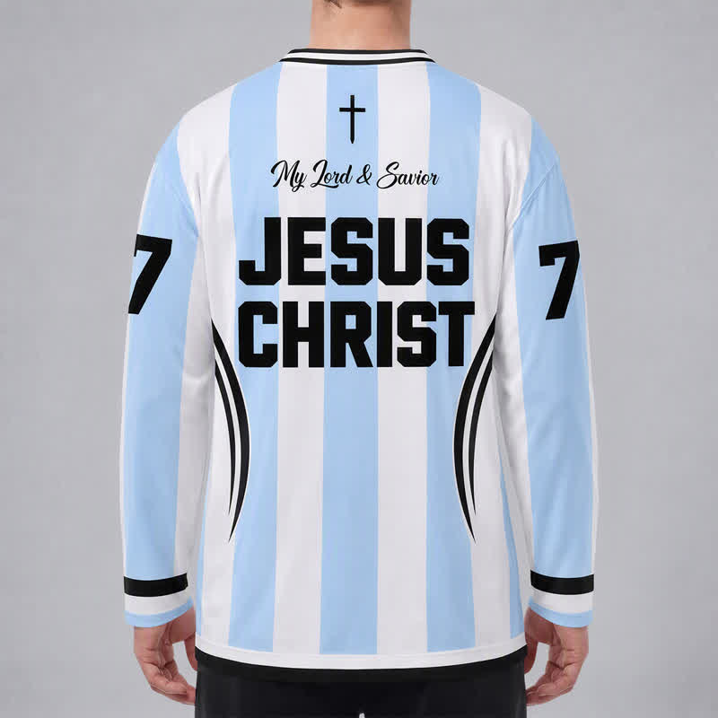Christianartworkshop Jesus King Of Kings Gestreiftes Langarm-Hockeytrikot - image 4