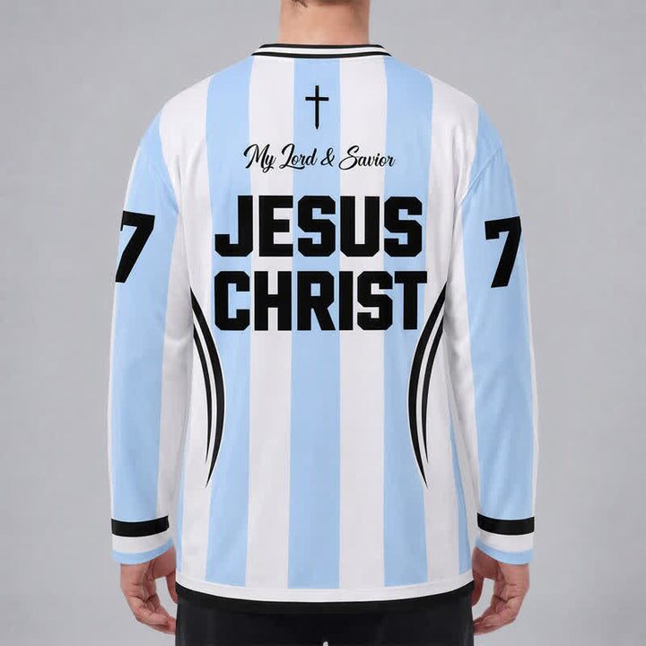 Christianartworkshop Jesus King Of Kings Gestreiftes Langarm-Hockeytrikot - image 4