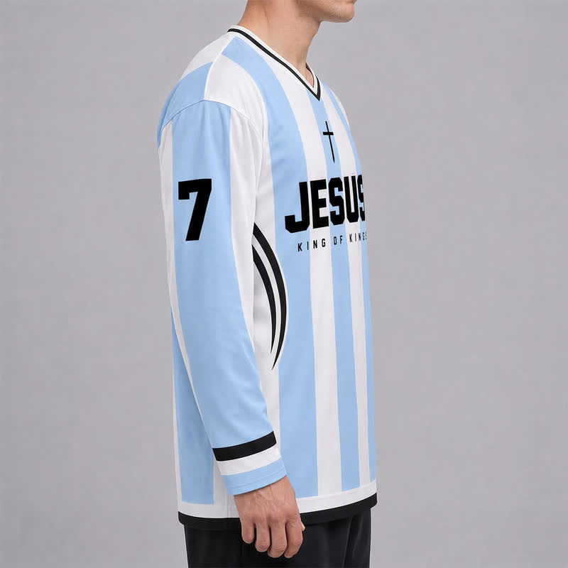 Christianartworkshop Jesus King Of Kings Gestreiftes Langarm-Hockeytrikot - image 6