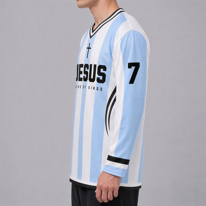 Christianartworkshop Jesus King Of Kings Gestreiftes Langarm-Hockeytrikot - image 5