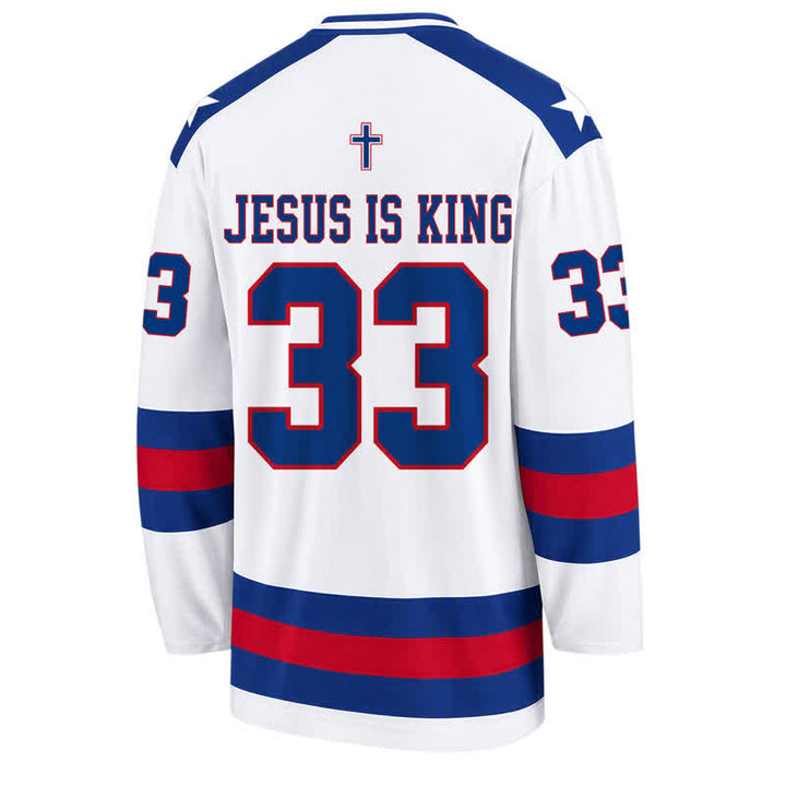 Christianartworkshop Jesus Is King 33 Varsity Langarm-Hockeytrikot - image 2