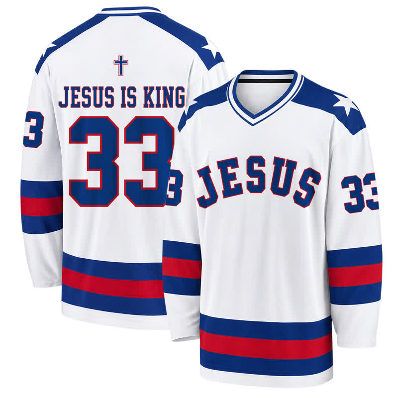 Christianartworkshop Jesus Is King 33 Varsity Langarm-Hockeytrikot - 5XL - image 0