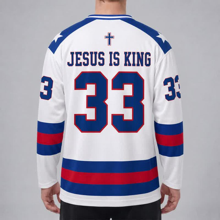 Christianartworkshop Jesus Is King 33 Varsity Langarm-Hockeytrikot - image 4