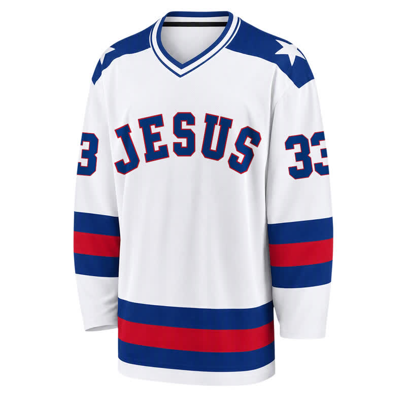 Christianartworkshop Jesus Is King 33 Varsity Langarm-Hockeytrikot - image 1