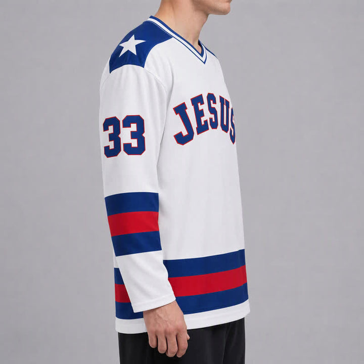 Christianartworkshop Jesus Is King 33 Varsity Langarm-Hockeytrikot - image 6