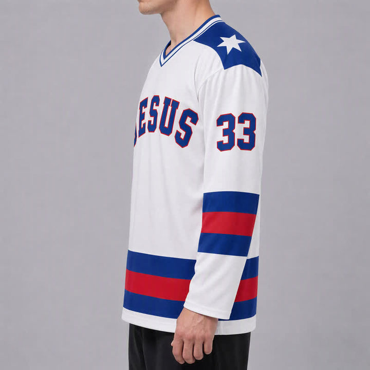 Christianartworkshop Jesus Is King 33 Varsity Langarm-Hockeytrikot - image 5