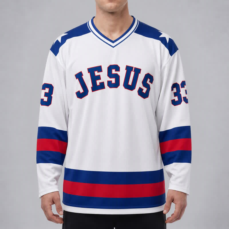 Christianartworkshop Jesus Is King 33 Varsity Langarm-Hockeytrikot - image 3
